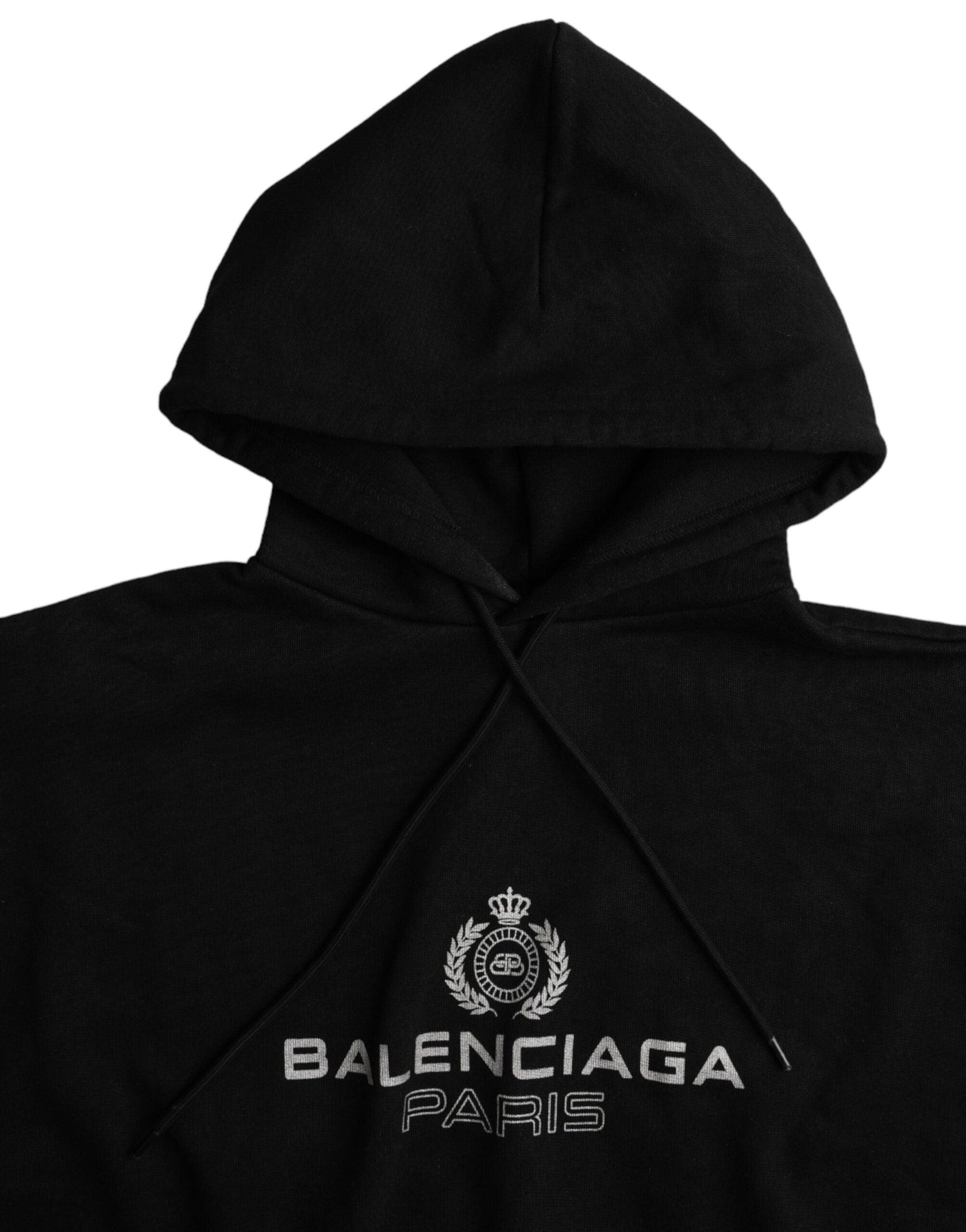 Balenciaga Black Cotton Logo Hooded Pullover Sweatshirt Sweater - Arichezz.store