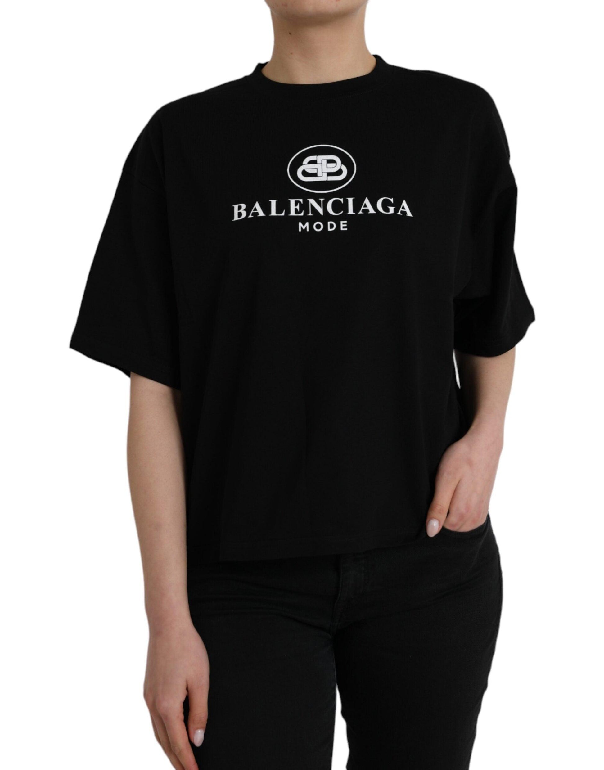 Balenciaga Black Cotton Logo Crew Neck Short Sleeves T-shirt - Arichezz.store