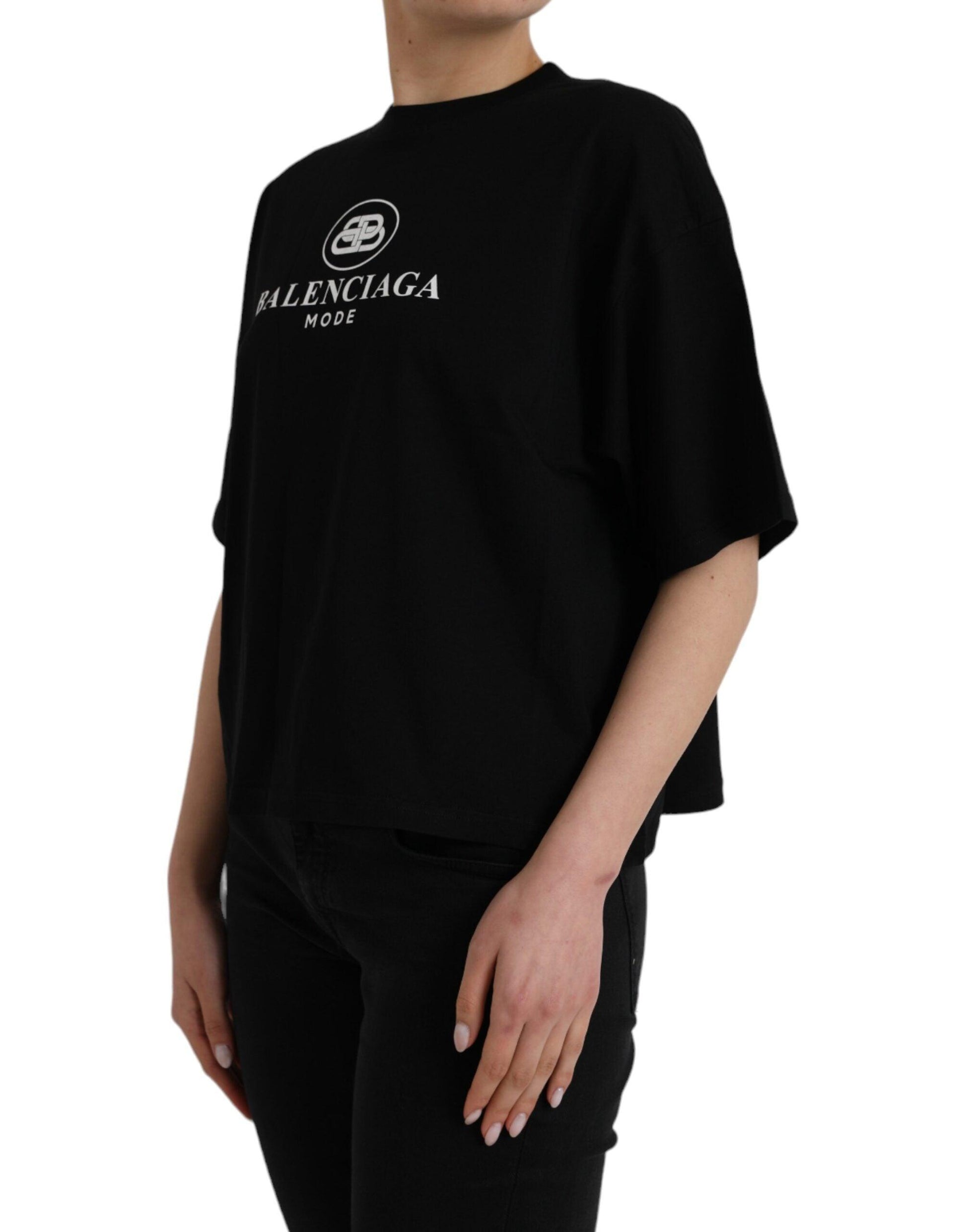 Balenciaga Black Cotton Logo Crew Neck Short Sleeves T-shirt - Arichezz.store