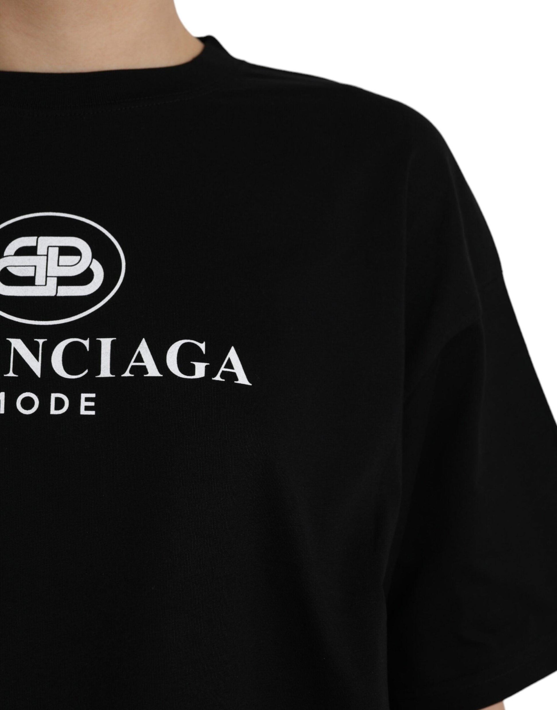 Balenciaga Black Cotton Logo Crew Neck Short Sleeves T-shirt - Arichezz.store