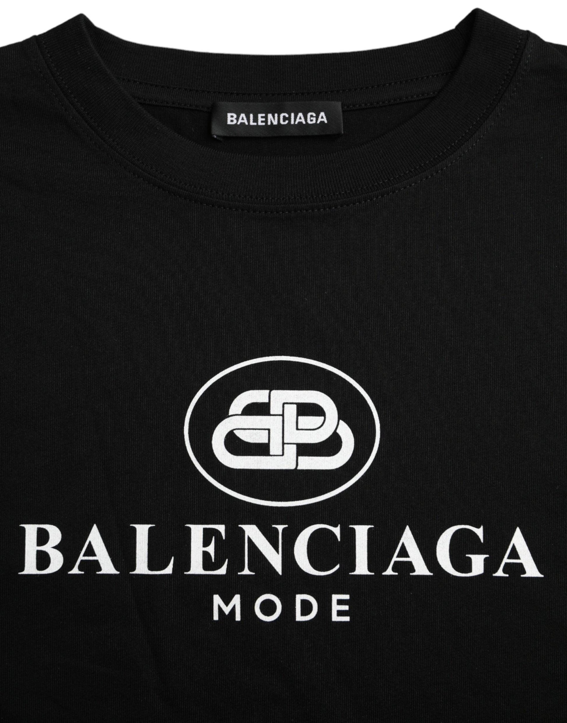 Balenciaga Black Cotton Logo Crew Neck Short Sleeves T-shirt - Arichezz.store