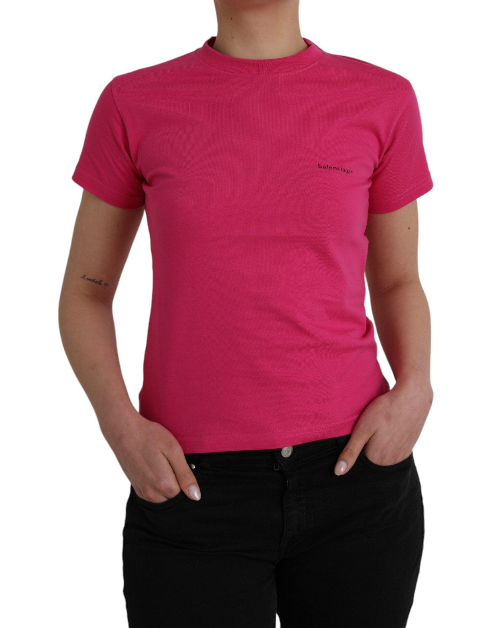 Balenciaga Pink Cotton Crew Neck Short Sleeves Tee T-shirt - Arichezz.store