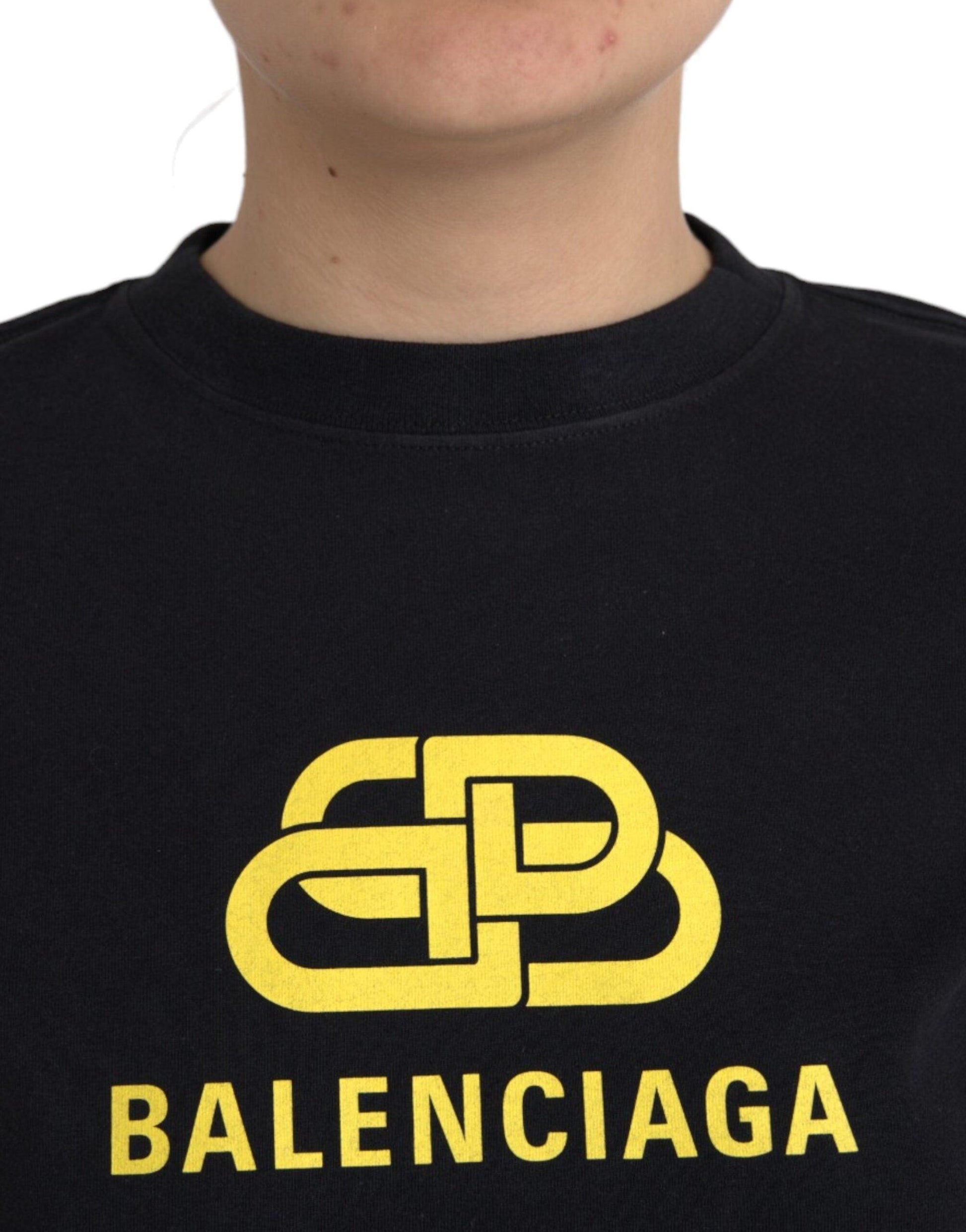 Balenciaga Black Cotton Logo Print Crew Neck Short Sleeves T-shirt - Arichezz.store