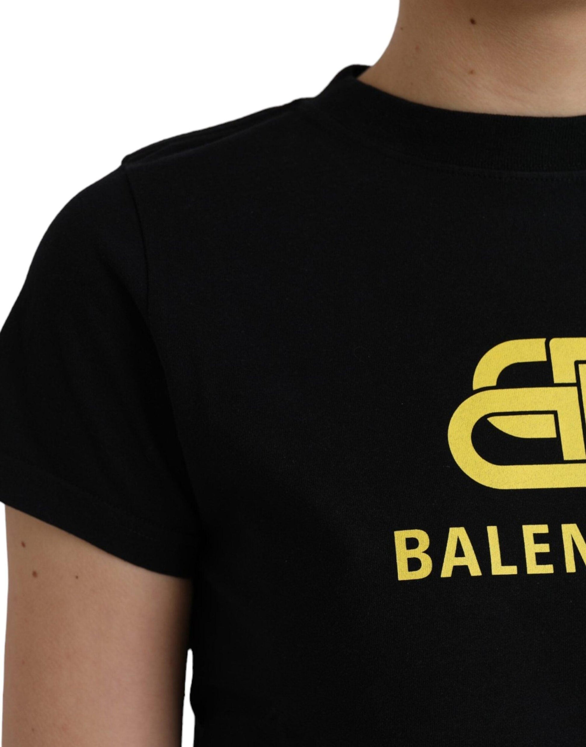 Balenciaga Black Cotton Logo Print Crew Neck Short Sleeves T-shirt - Arichezz.store