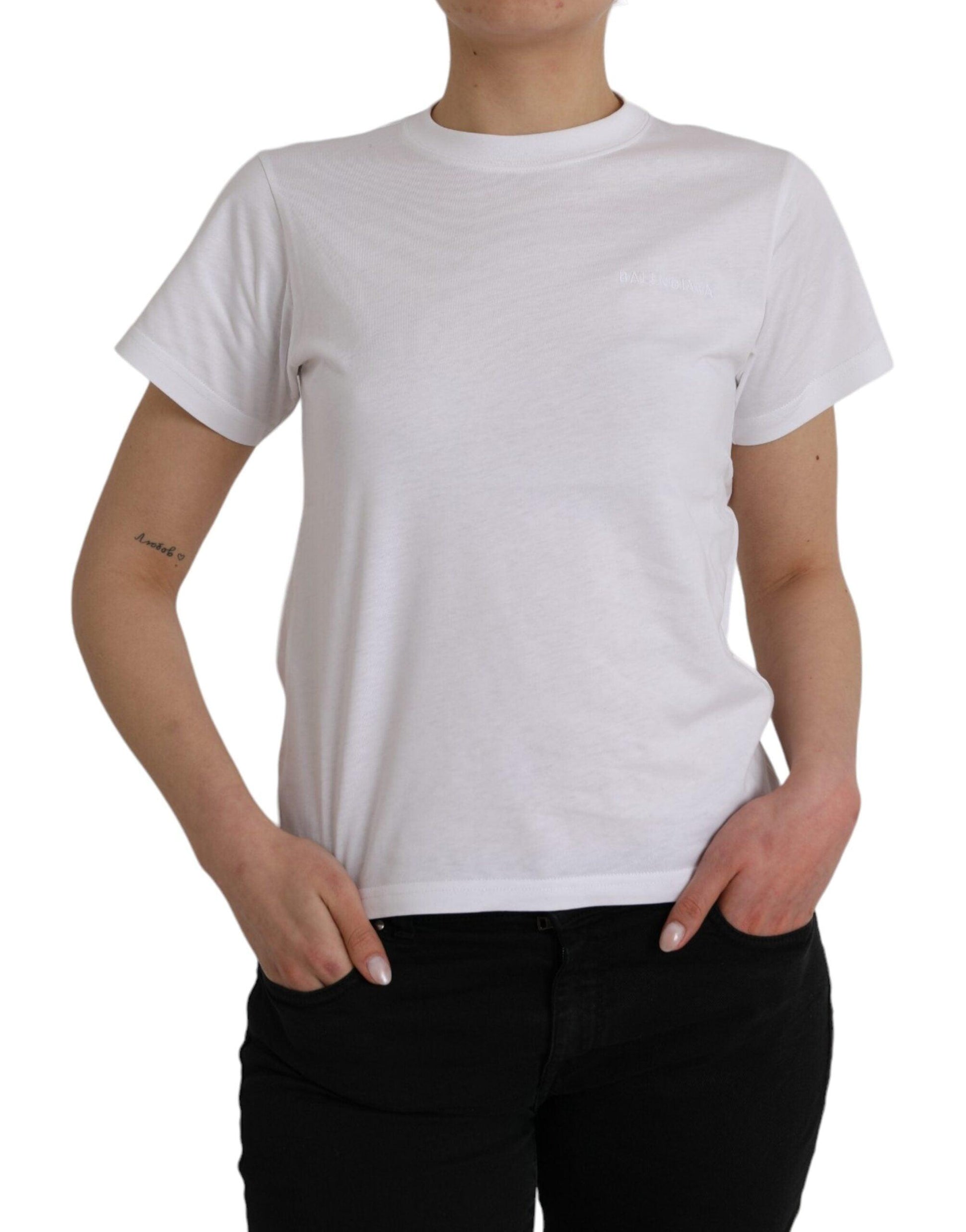 Balenciaga White Cotton Crew Neck Short Sleeves T-shirt - Arichezz.store