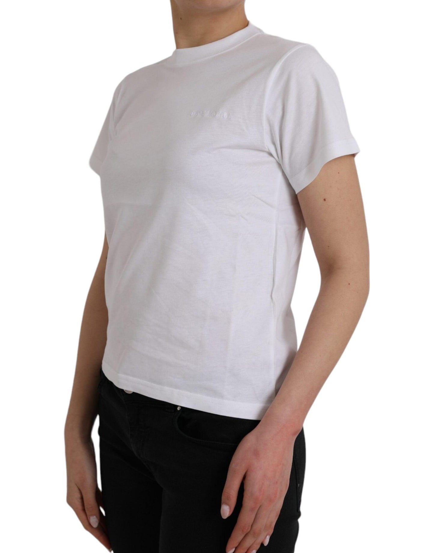 Balenciaga White Cotton Crew Neck Short Sleeves T-shirt - Arichezz.store