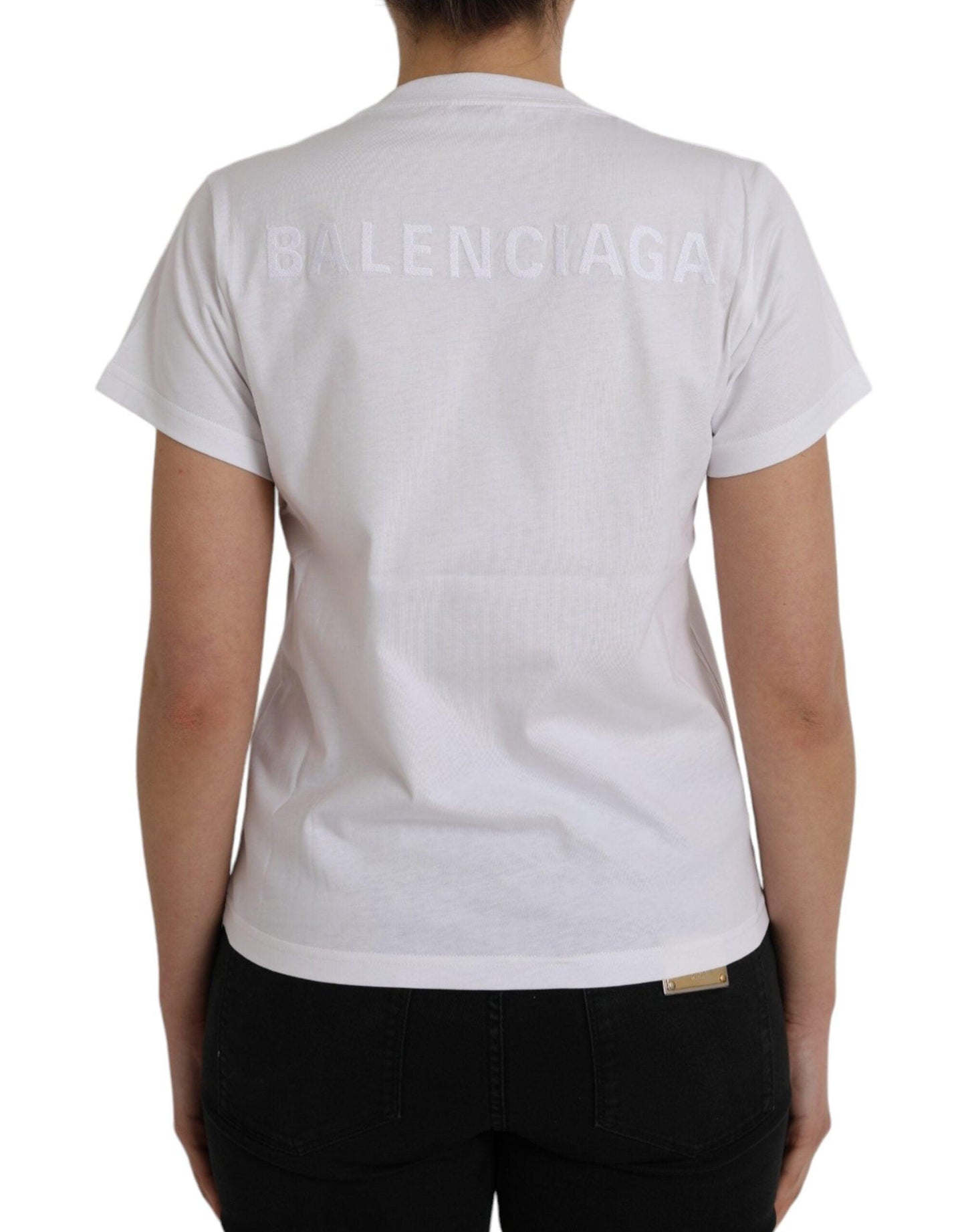 Balenciaga White Cotton Crew Neck Short Sleeves T-shirt - Arichezz.store