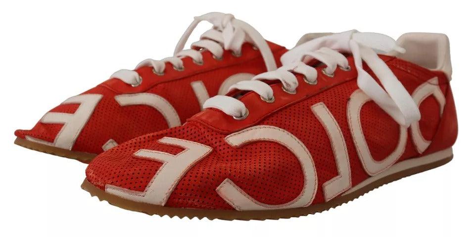 Dolce & Gabbana Red White Leather Mens Logo Casual Sneakers Shoes - Arichezz.store