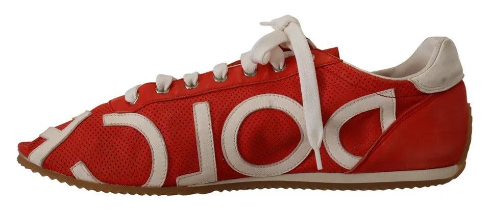 Dolce & Gabbana Red White Leather Mens Logo Casual Sneakers Shoes - Arichezz.store