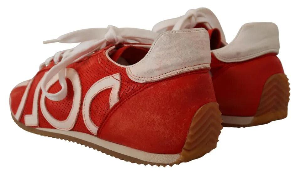 Dolce & Gabbana Red White Leather Mens Logo Casual Sneakers Shoes - Arichezz.store