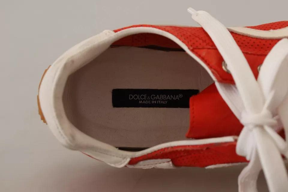 Dolce & Gabbana Red White Leather Mens Logo Casual Sneakers Shoes - Arichezz.store