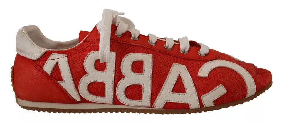 Dolce & Gabbana Red White Leather Mens Logo Casual Sneakers Shoes - Arichezz.store