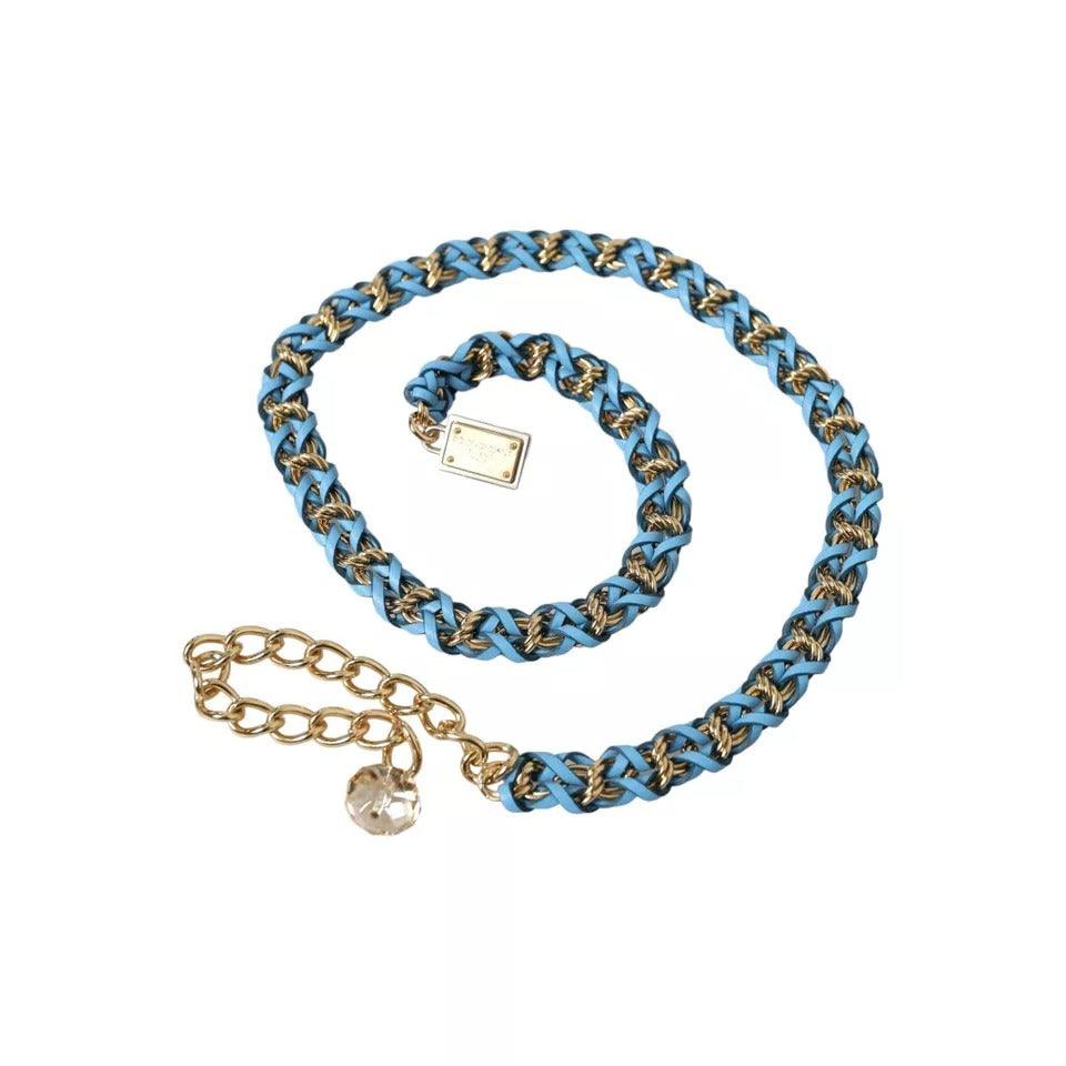 Dolce & Gabbana Blue Braided Gold Brass Chain Waist Belt - Arichezz.store