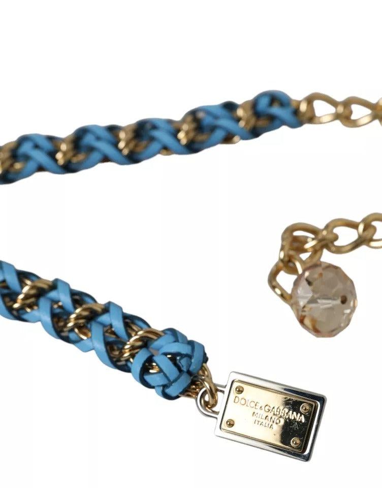 Dolce & Gabbana Blue Braided Gold Brass Chain Waist Belt - Arichezz.store