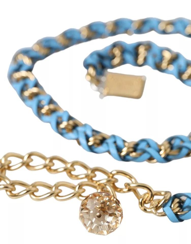 Dolce & Gabbana Blue Braided Gold Brass Chain Waist Belt - Arichezz.store