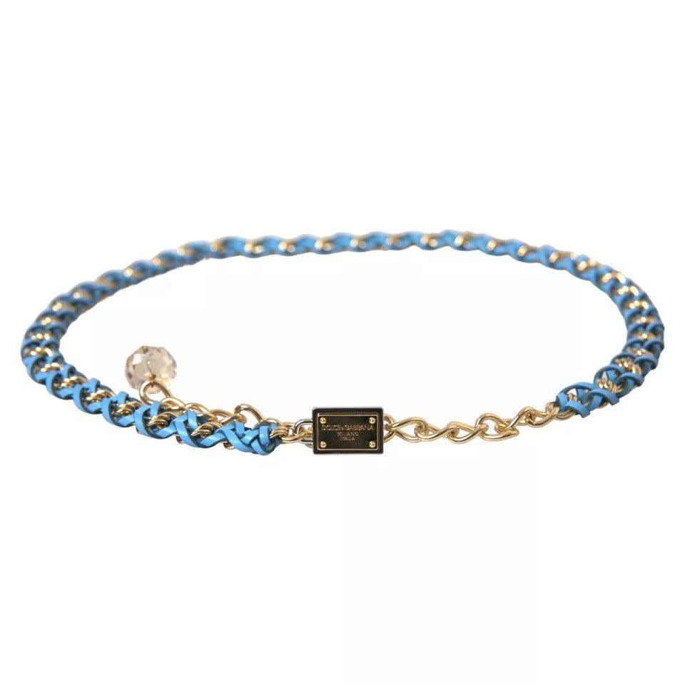 Dolce & Gabbana Blue Braided Gold Brass Chain Waist Belt - Arichezz.store