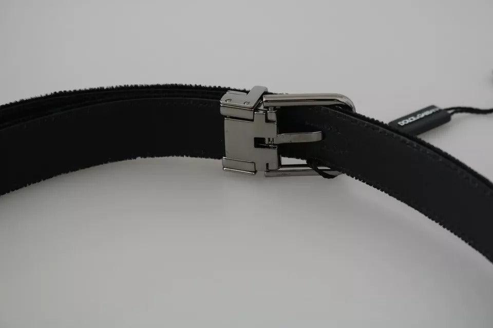 Dolce & Gabbana Black Velvet Leather Silver Buckle Belt - Arichezz.store