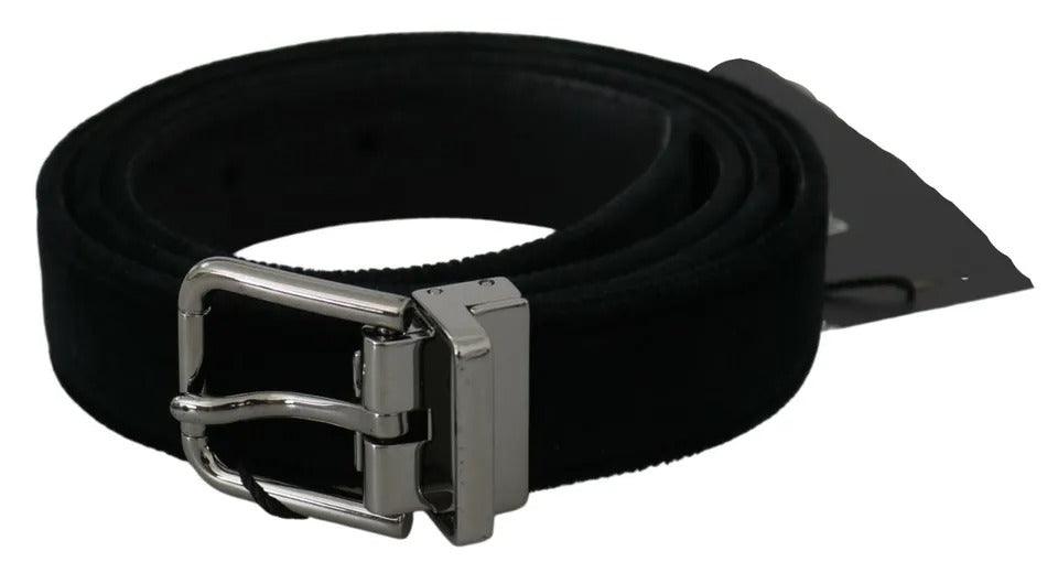 Dolce & Gabbana Black Velvet Leather Silver Buckle Belt - Arichezz.store