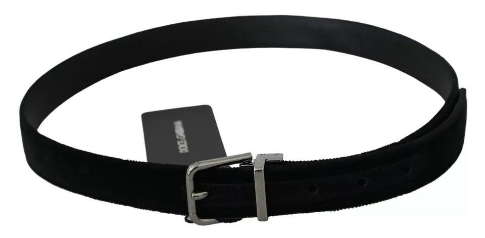 Dolce & Gabbana Black Velvet Leather Silver Buckle Belt - Arichezz.store