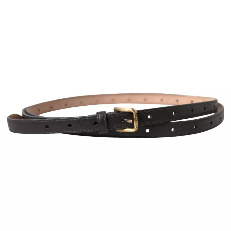 Dolce & Gabbana Dark Brown Leather Gold Metal Buckle Women Belt - Arichezz.store