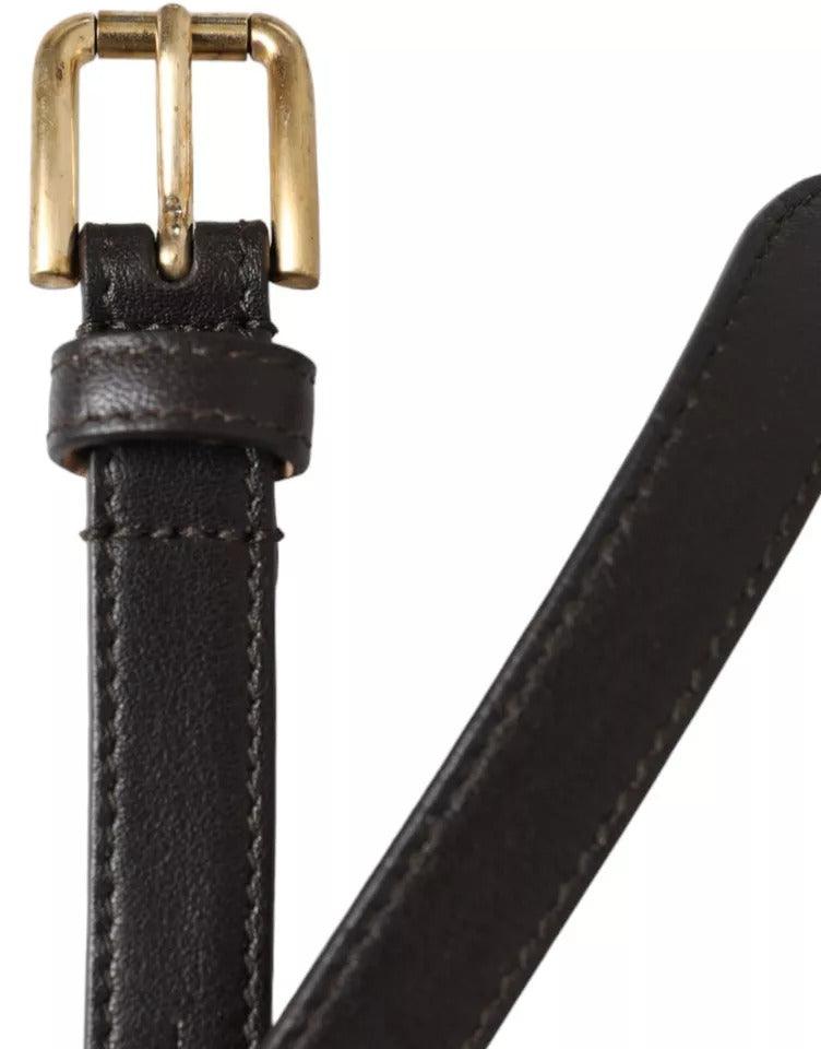 Dolce & Gabbana Dark Brown Leather Gold Metal Buckle Women Belt - Arichezz.store