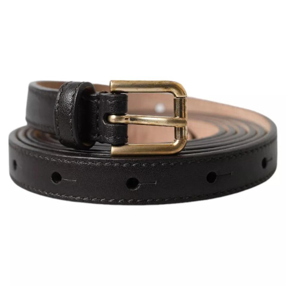 Dolce & Gabbana Dark Brown Leather Gold Metal Buckle Women Belt - Arichezz.store