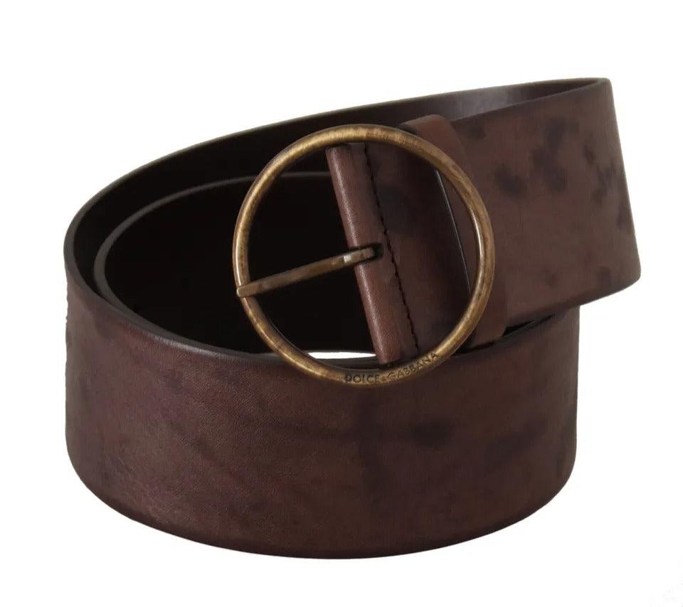 Dolce & Gabbana Dark Brown Wide Calf Leather Logo Round Buckle Belt - Arichezz.store