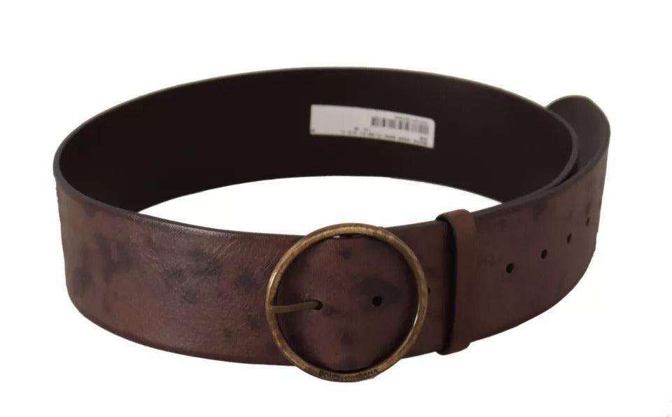 Dolce & Gabbana Dark Brown Wide Calf Leather Logo Round Buckle Belt - Arichezz.store