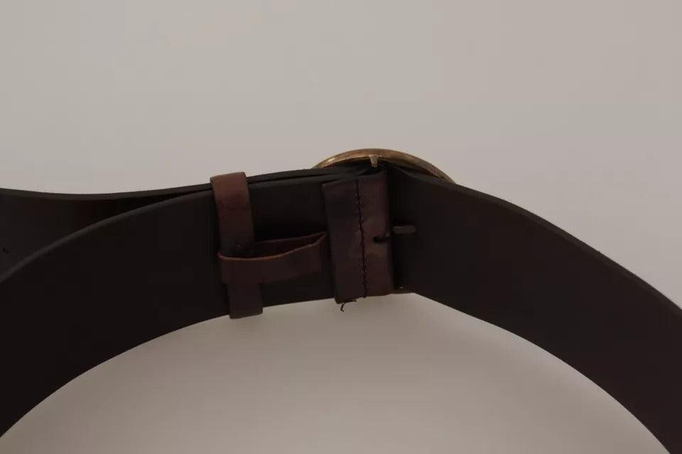 Dolce & Gabbana Dark Brown Wide Calf Leather Logo Round Buckle Belt - Arichezz.store