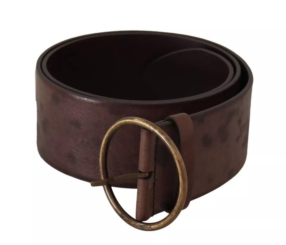 Dolce & Gabbana Dark Brown Wide Calf Leather Logo Round Buckle Belt - Arichezz.store