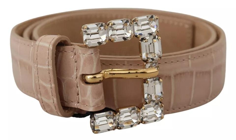 Dolce & Gabbana Beige Leather Crystal Buckle Women Belt - Arichezz.store