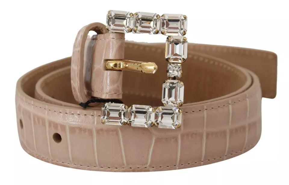 Dolce & Gabbana Beige Leather Crystal Buckle Women Belt - Arichezz.store