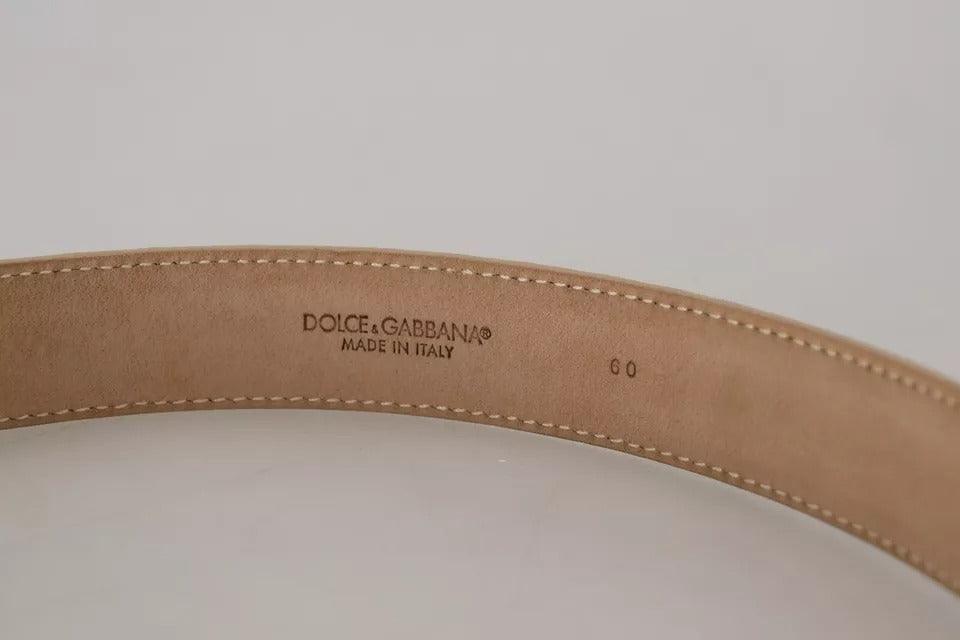 Dolce & Gabbana Beige Leather Crystal Buckle Women Belt - Arichezz.store