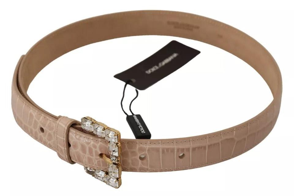 Dolce & Gabbana Beige Leather Crystal Buckle Women Belt - Arichezz.store