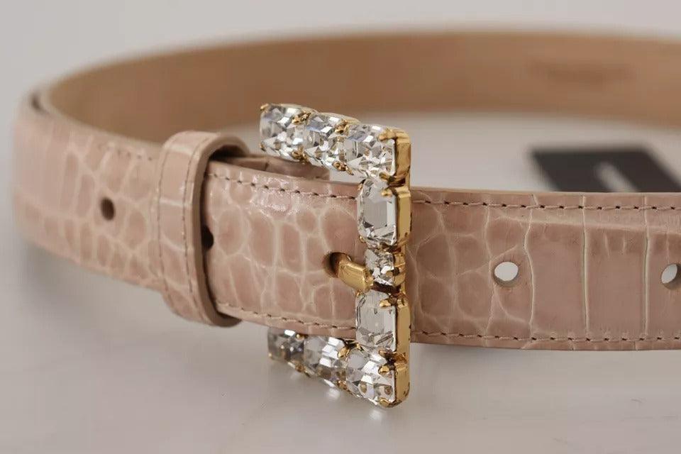 Dolce & Gabbana Beige Leather Crystal Buckle Women Belt - Arichezz.store