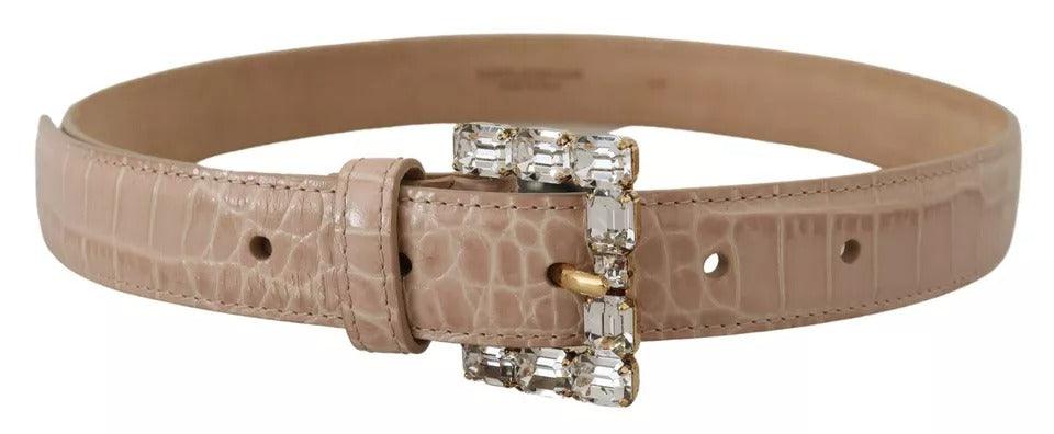 Dolce & Gabbana Beige Leather Crystal Buckle Women Belt - Arichezz.store