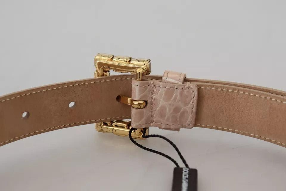 Dolce & Gabbana Beige Leather Crystal Buckle Women Belt - Arichezz.store