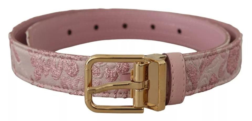 Dolce & Gabbana Pink Jaquard Embroidered Gold Tone Metal Buckle Belt - Arichezz.store