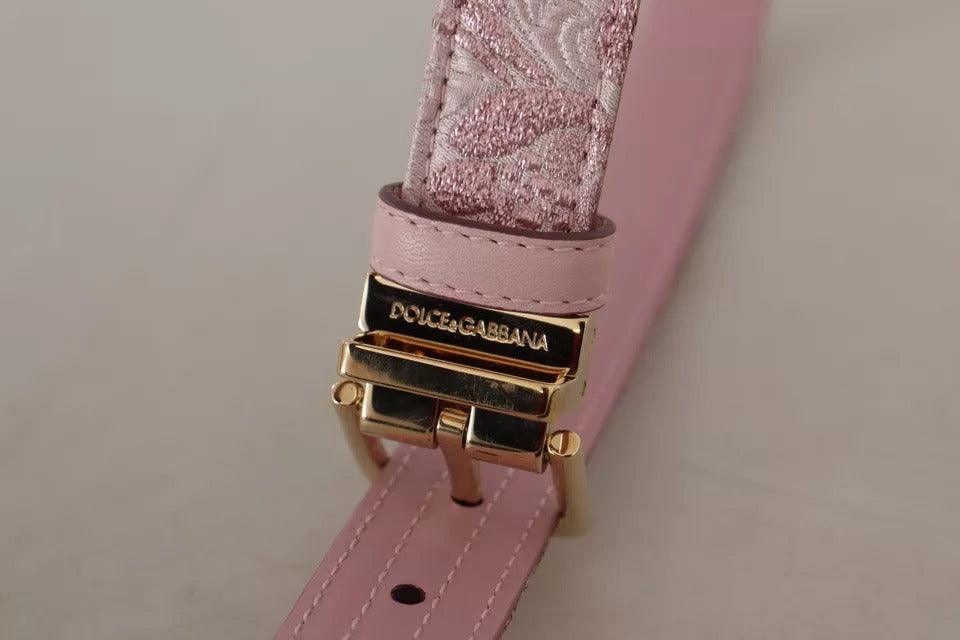 Dolce & Gabbana Pink Jaquard Embroidered Gold Tone Metal Buckle Belt - Arichezz.store