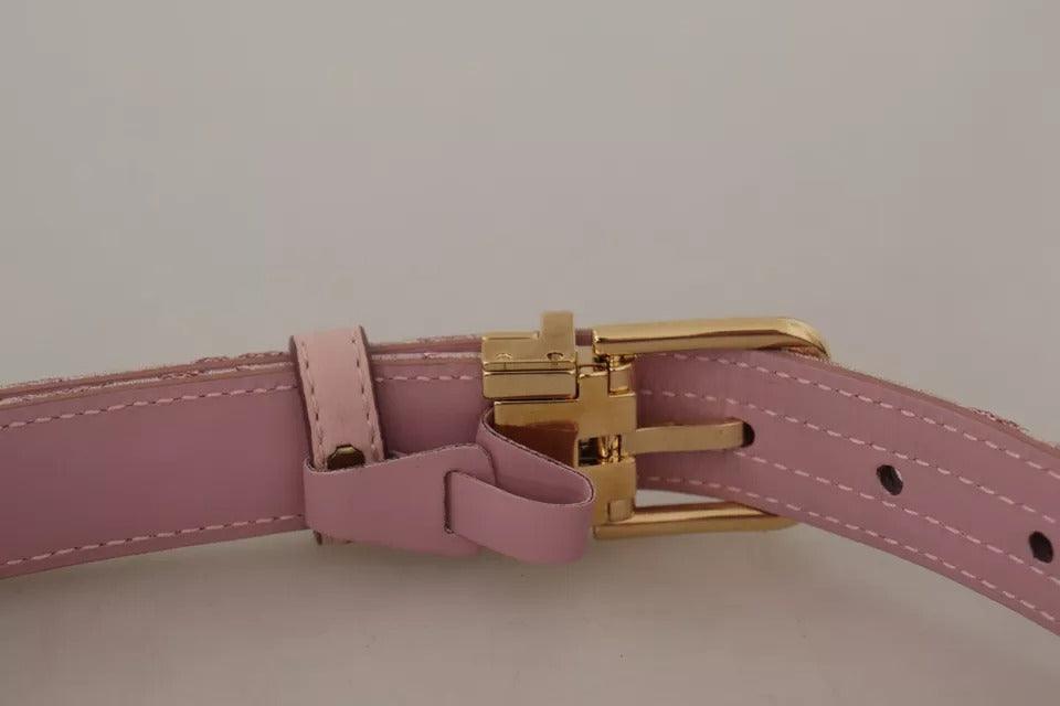 Dolce & Gabbana Pink Jaquard Embroidered Gold Tone Metal Buckle Belt - Arichezz.store