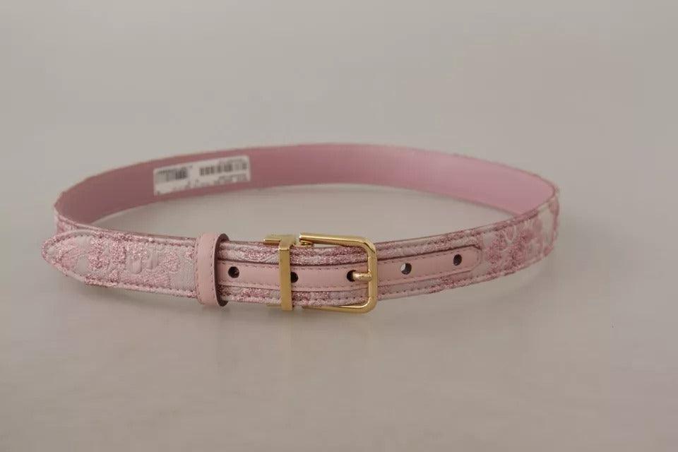 Dolce & Gabbana Pink Jaquard Embroidered Gold Tone Metal Buckle Belt - Arichezz.store