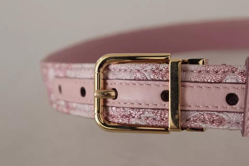 Dolce & Gabbana Pink Jaquard Embroidered Gold Tone Metal Buckle Belt - Arichezz.store