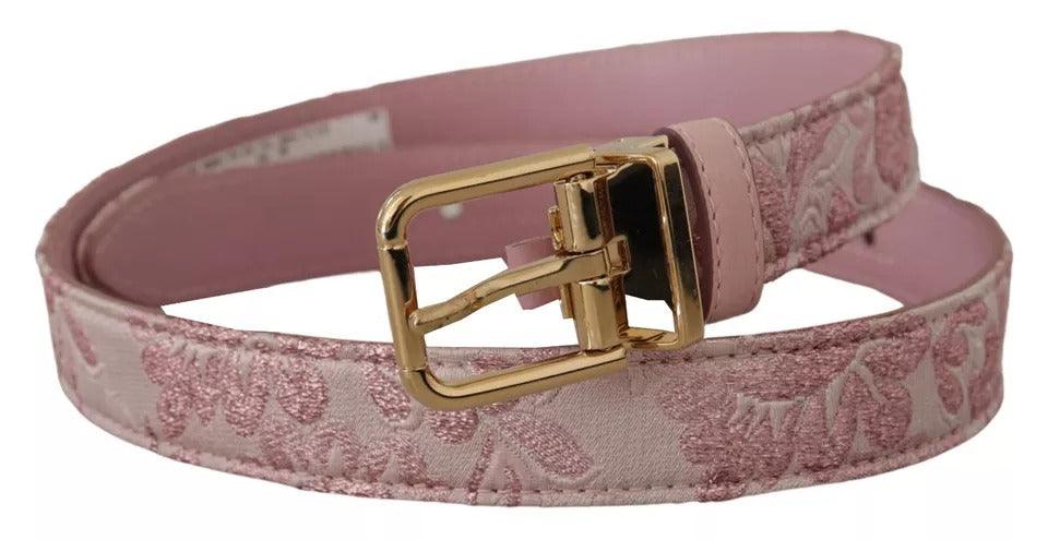 Dolce & Gabbana Pink Jaquard Embroidered Gold Tone Metal Buckle Belt - Arichezz.store