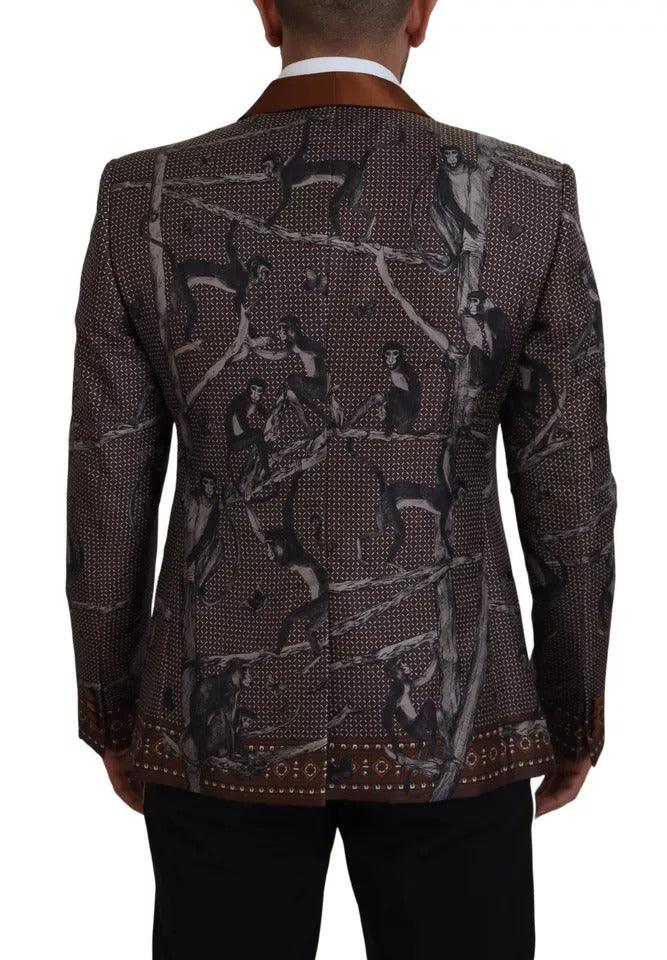 Dolce & Gabbana Bronze Monkey Print Silk Slim Jacket Blazer - Arichezz.store