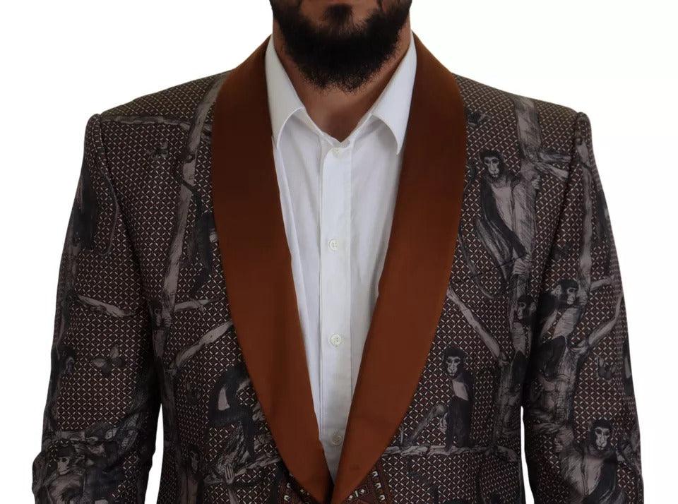 Dolce & Gabbana Bronze Monkey Print Silk Slim Jacket Blazer - Arichezz.store