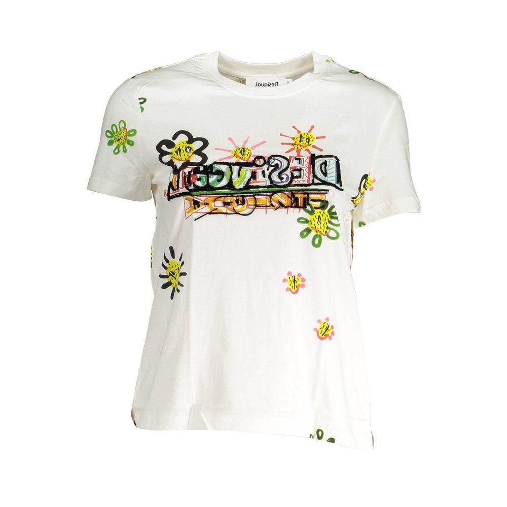 Desigual White Cotton Women T-Shirt - Arichezz.store