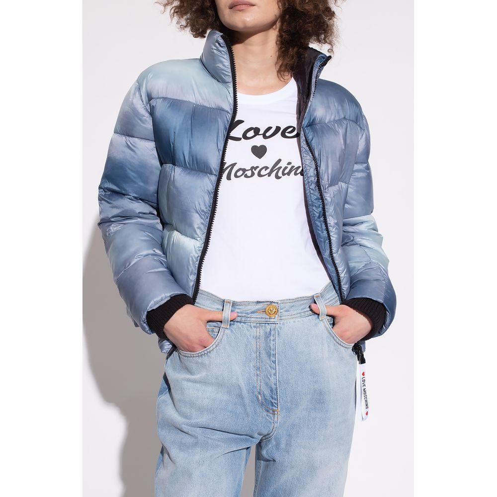 Love Moschino Chic Light Blue Down Jacket with Logo Patch - Arichezz.store