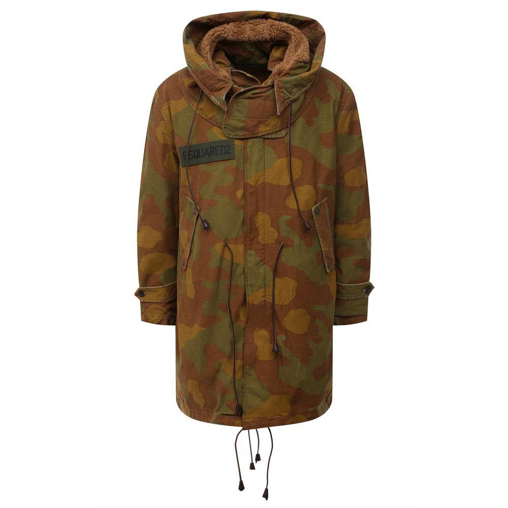 Dsquared² Camo Textured Hooded Parka with Leather Details - Arichezz.store