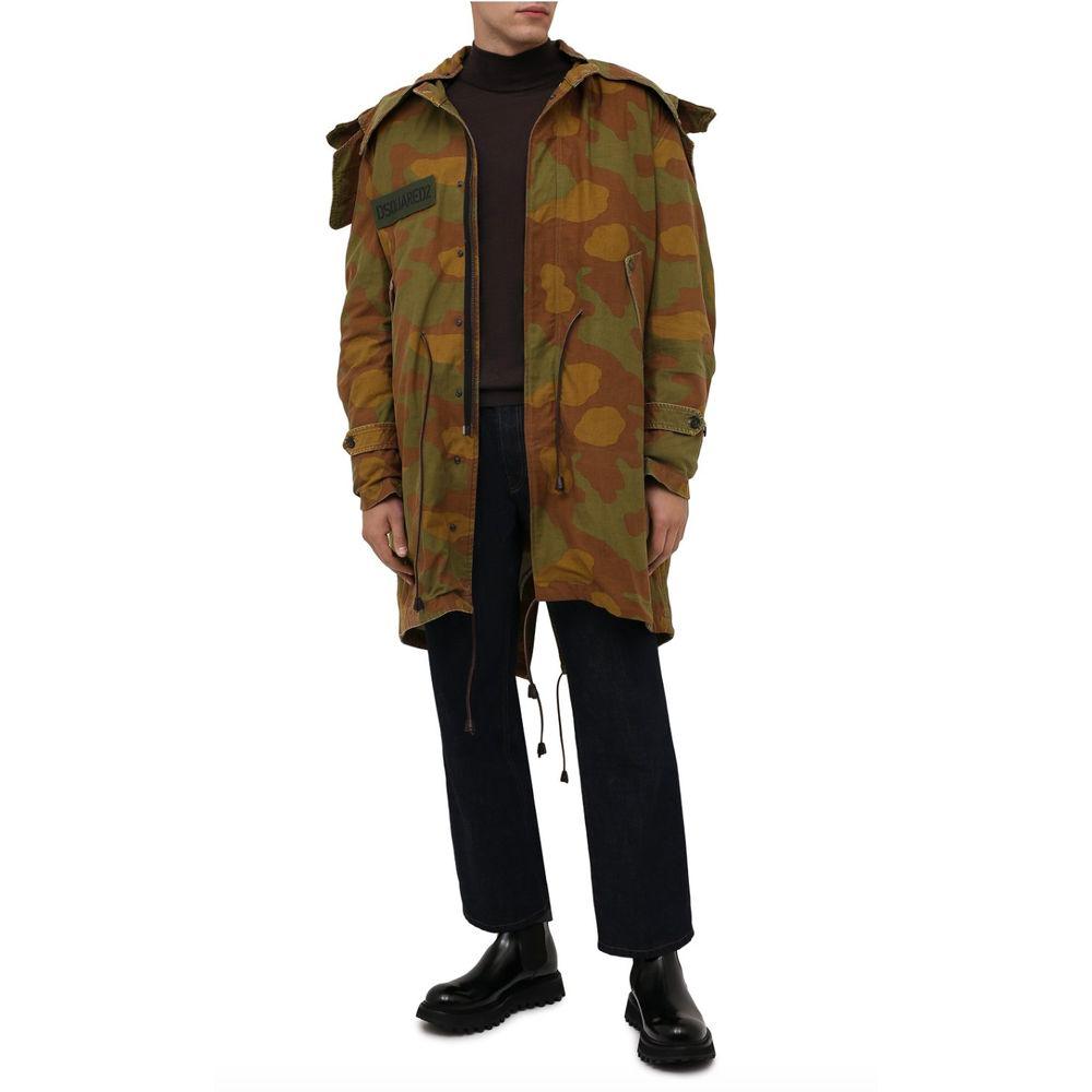 Dsquared² Camo Textured Hooded Parka with Leather Details - Arichezz.store