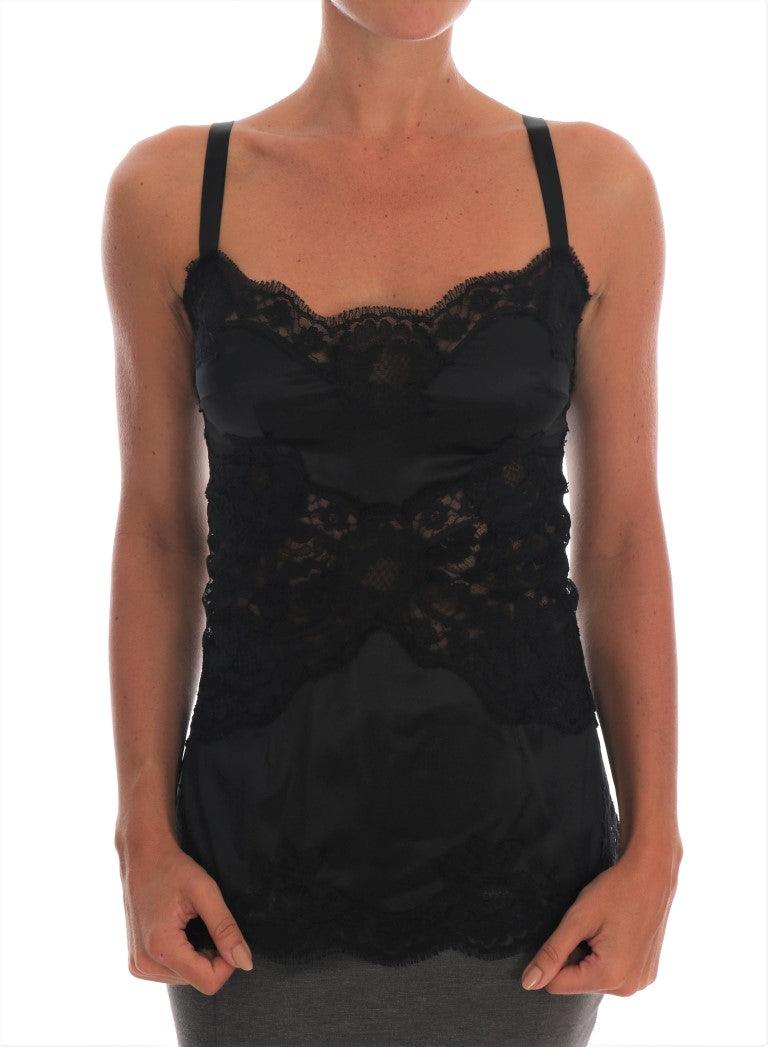 Dolce & Gabbana Silk Blend Black Lace Top Dressing Gown - Arichezz.store